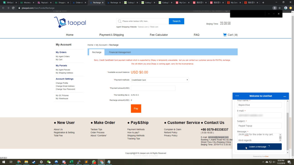 Ytaopal paypay inquiry through live chat