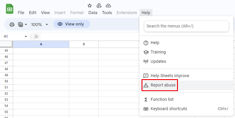 report abuse on google sheets