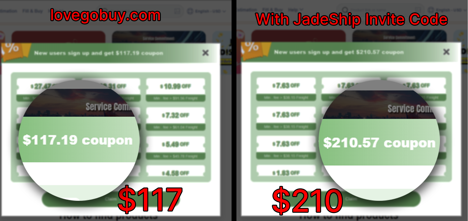 Lovegobuy difference between just siging up ($117) and using an invite link ($221)